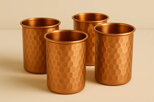 Pure Copper Drinkware Set โ Jug, Bottle & 4 Glasses | Ayurvedic Wellness Kit