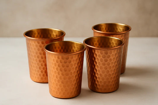 Set of 4 Ayurvedic Hammered Copper Glasses โ Purely Copper