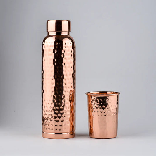 Hammered Copper Gift Set โ 2 Bottles + 2 Glasses | PurelyCopper Exclusive