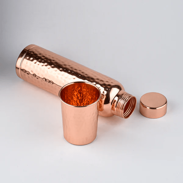 Hammered Copper Gift Set – 2 Bottles + 2 Glasses | PurelyCopper Exclusive