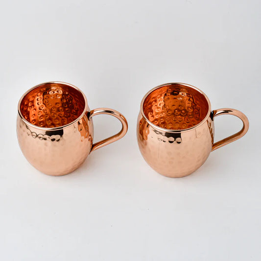 Pure Copper Moscow Mule Mugs (Set of 2) +2 Copper Straws | Hammered Finish | Purely Copper