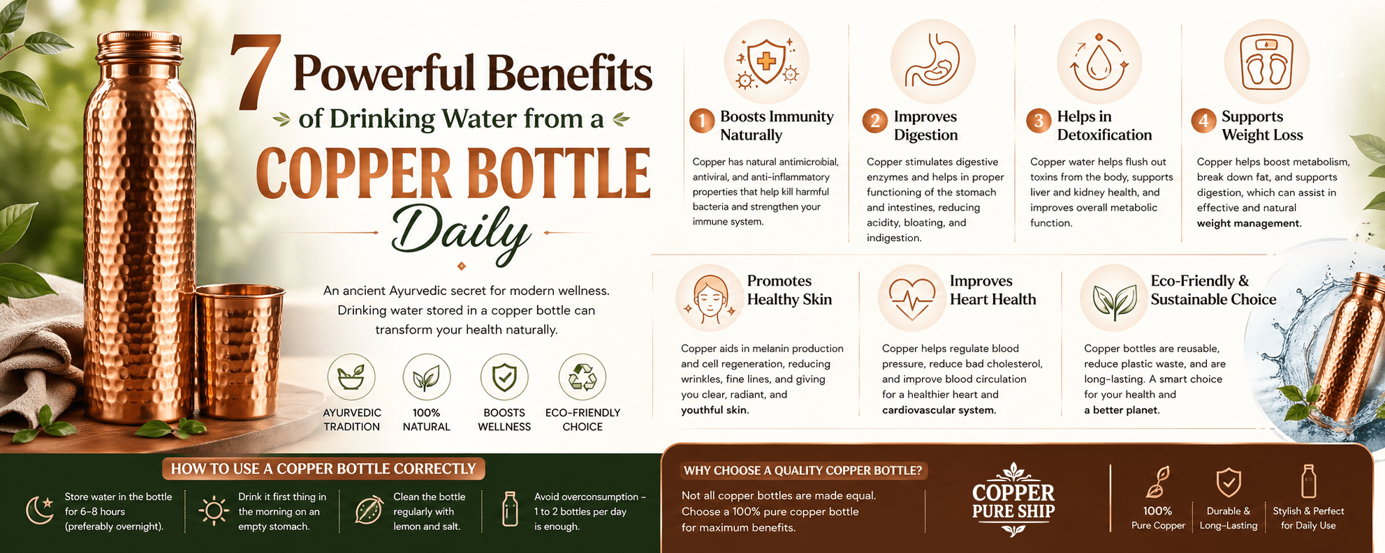 7 Powerful Benefits of Drinking Water from a Copper Bottle Daily - Copperpureship