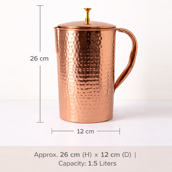 Premium Hammered Pure Copper Drinkware Set with Jug, Bottle & 4 Glasses