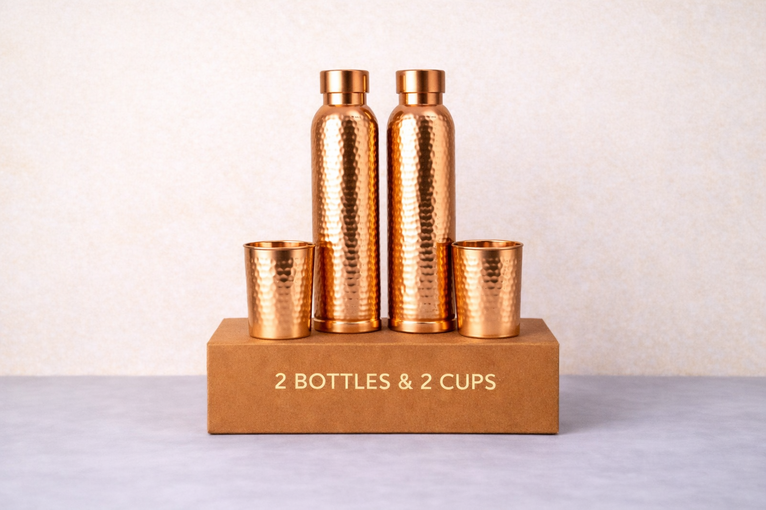 Premium Hand-Hammered  Pure Copper Gift Set (2 Bottles & 2 Glasses) | CopperPureShip