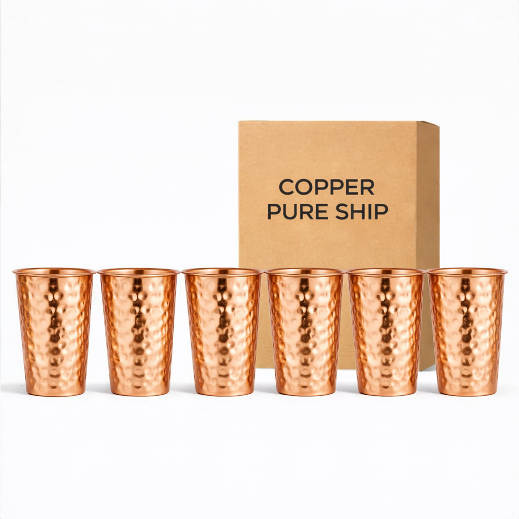 Pure Copper Water Glass Set (6 Pieces) | CopperPureShip
