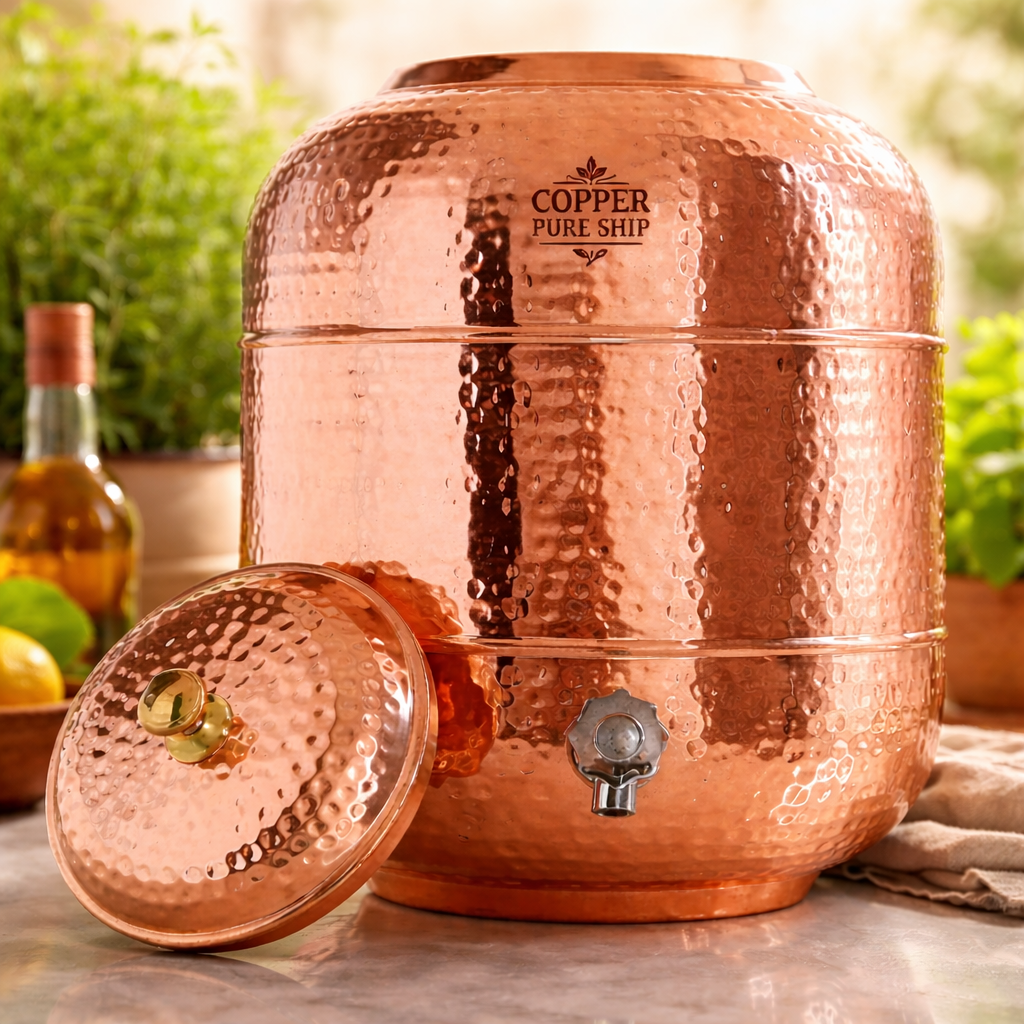 Premium Hand-Hammered 99.99% Pure Copper Water Dispenser – 5 Litres | CopperPureShip