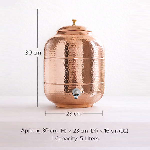 Premium Hand-Hammered 99.99% Pure Copper Water Dispenser – 5 Litres | CopperPureShip