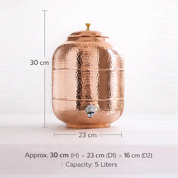 Premium Hand-Hammered 5 Liter 99.99% Pure Copper Water Dispenser with 4 Glasses – Luxury Drinking Set | CopperPureShip