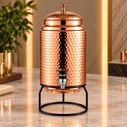5L Pure Copper Water Dispenser – Hammered Copper Water Dispenser with Stand - Copperpureship