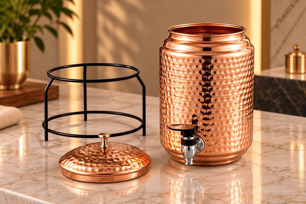 5L Pure Copper Water Dispenser – Hammered Copper Water Dispenser with Stand - Copperpureship