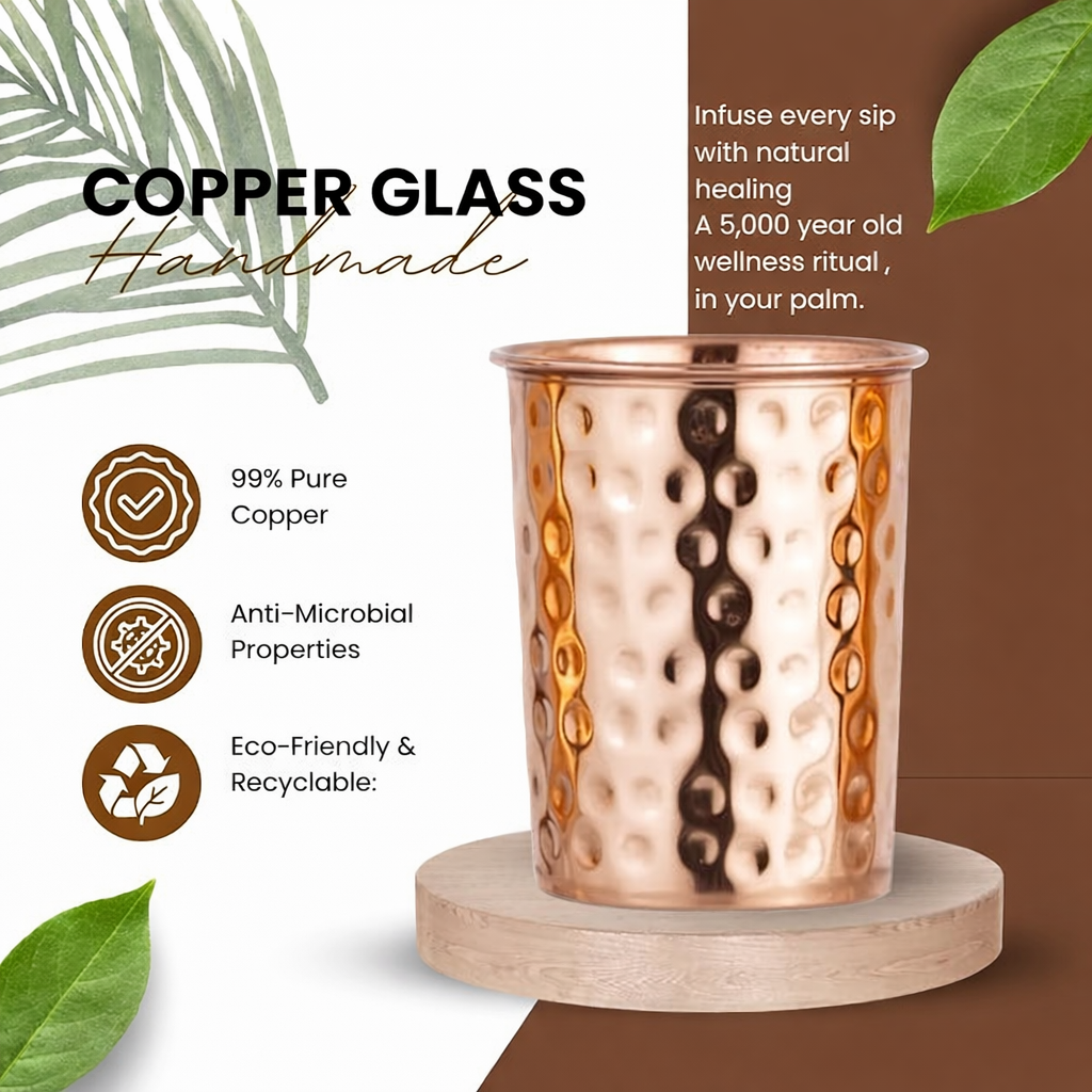 Pure Copper Water Glass Set (6 Pieces) | CopperPureShip