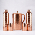 Ayurvedic Hammered Pure Copper Water Set – 2 Bottles, 2 Glasses & 1 Jug | Handmade Copper Set