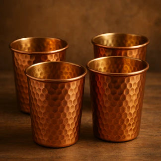 Set of 4 Ayurvedic Hammered Copper Glasses – Purely Copper