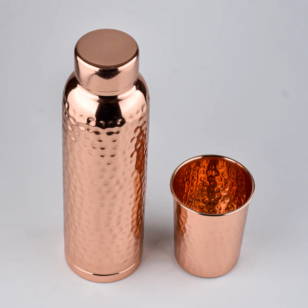Hammered Copper Gift Set – 2 Bottles + 2 Glasses | PurelyCopper Exclusive