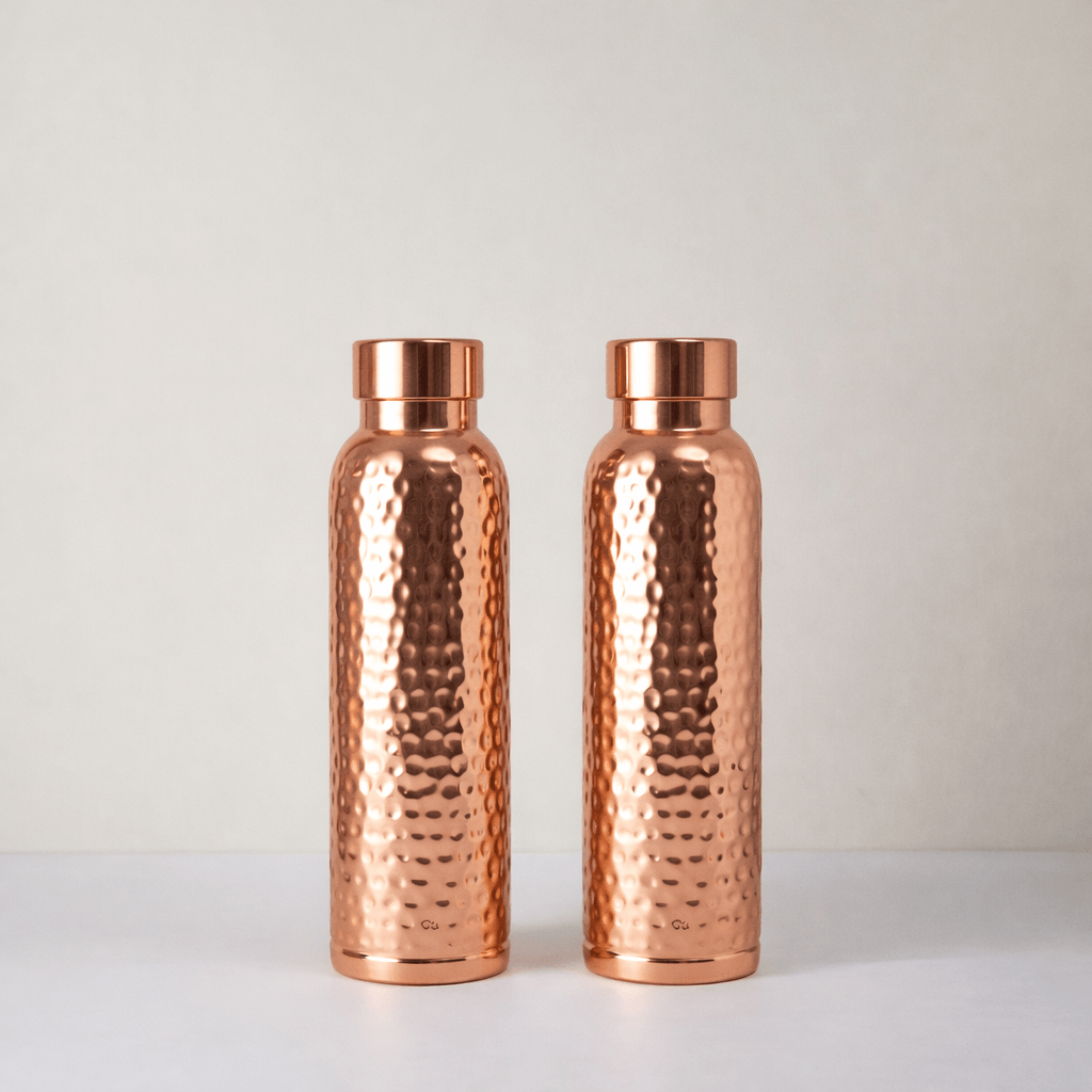 Ayurvedic Hammered Pure Copper Water Set – 2 Bottles, 2 Glasses & 1 Jug | Handmade Copper Set - Copperpureship