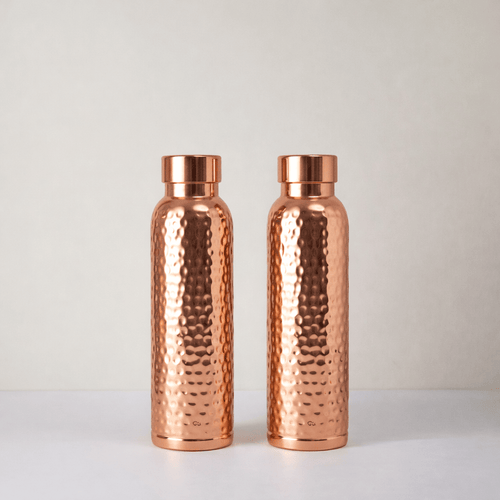 Ayurvedic Hammered Pure Copper Water Set – 2 Bottles, 2 Glasses & 1 Jug | Handmade Copper Set - Copperpureship