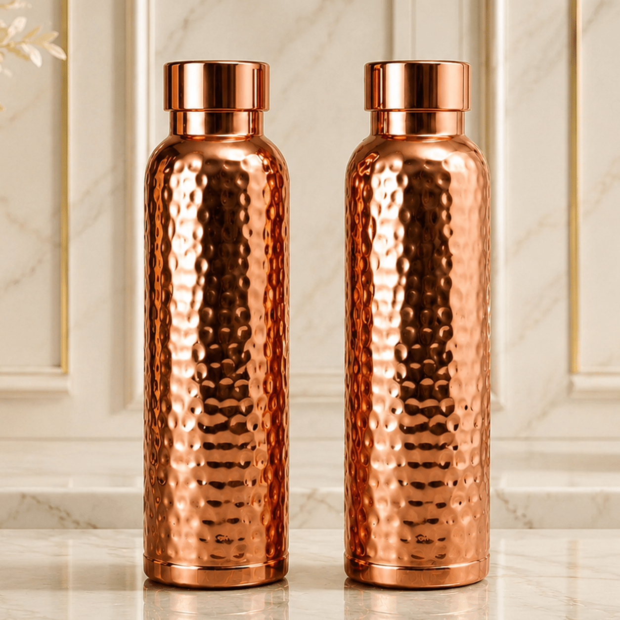 Ayurvedic Hammered Pure Copper Water Set – 2 Bottles, 2 Glasses & 1 Jug | Handmade Copper Set - Copperpureship