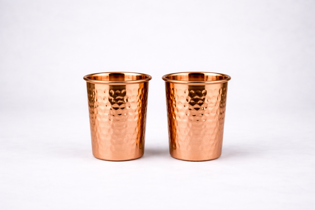 Premium Hand-Hammered  Pure Copper Gift Set (2 Bottles & 2 Glasses) | CopperPureShip