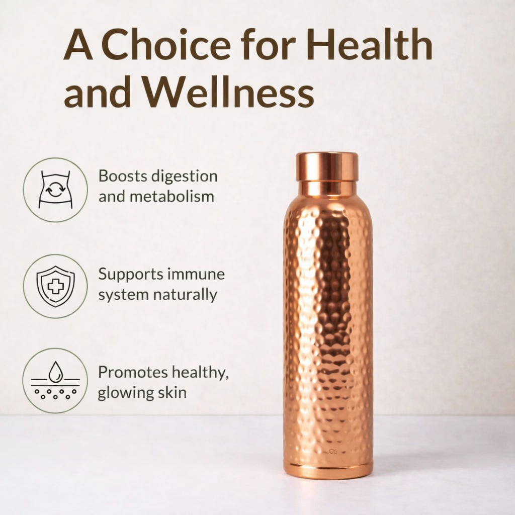 Premium Hand-Hammered  Pure Copper Gift Set (2 Bottles & 2 Glasses) | CopperPureShip