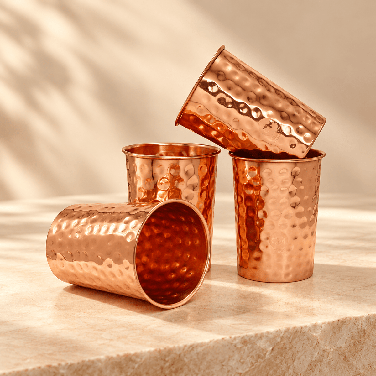 Hammered Pure Copper Water Cup Set (4 Pieces) | CopperPureShip - Copperpureship