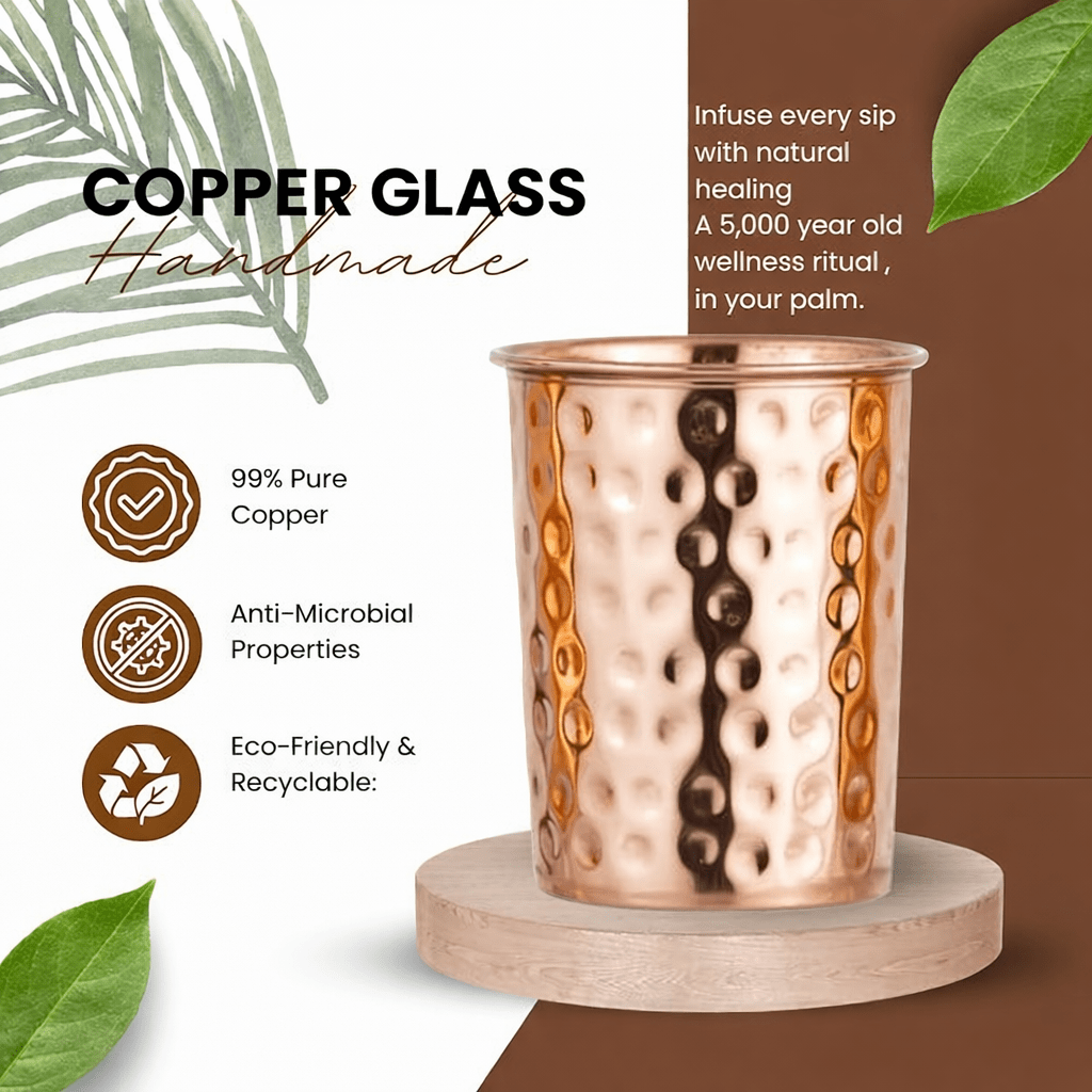 Hammered Pure Copper Water Cup Set (6 Pieces) | CopperPureShip - Copperpureship