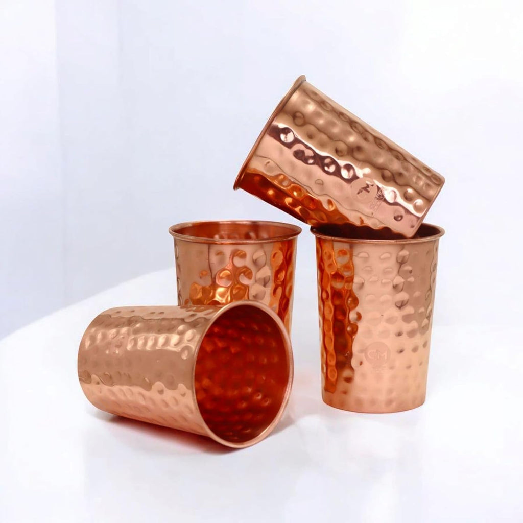 Hammered Pure Copper Water Cup Set (6 Pieces) | CopperPureShip - Copperpureship