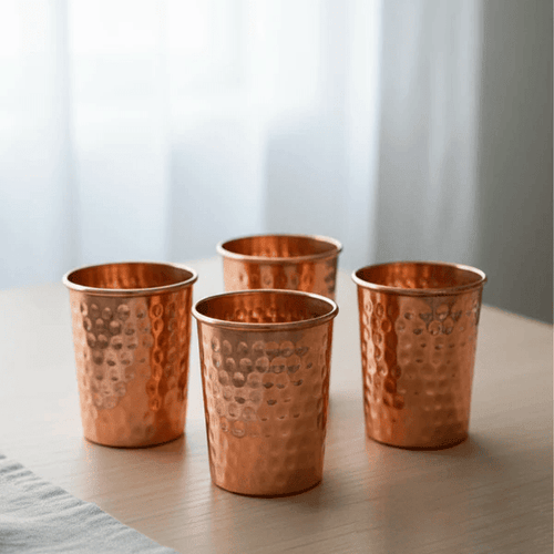 Hammered Pure Copper Water Cup Set (6 Pieces) | CopperPureShip - Copperpureship