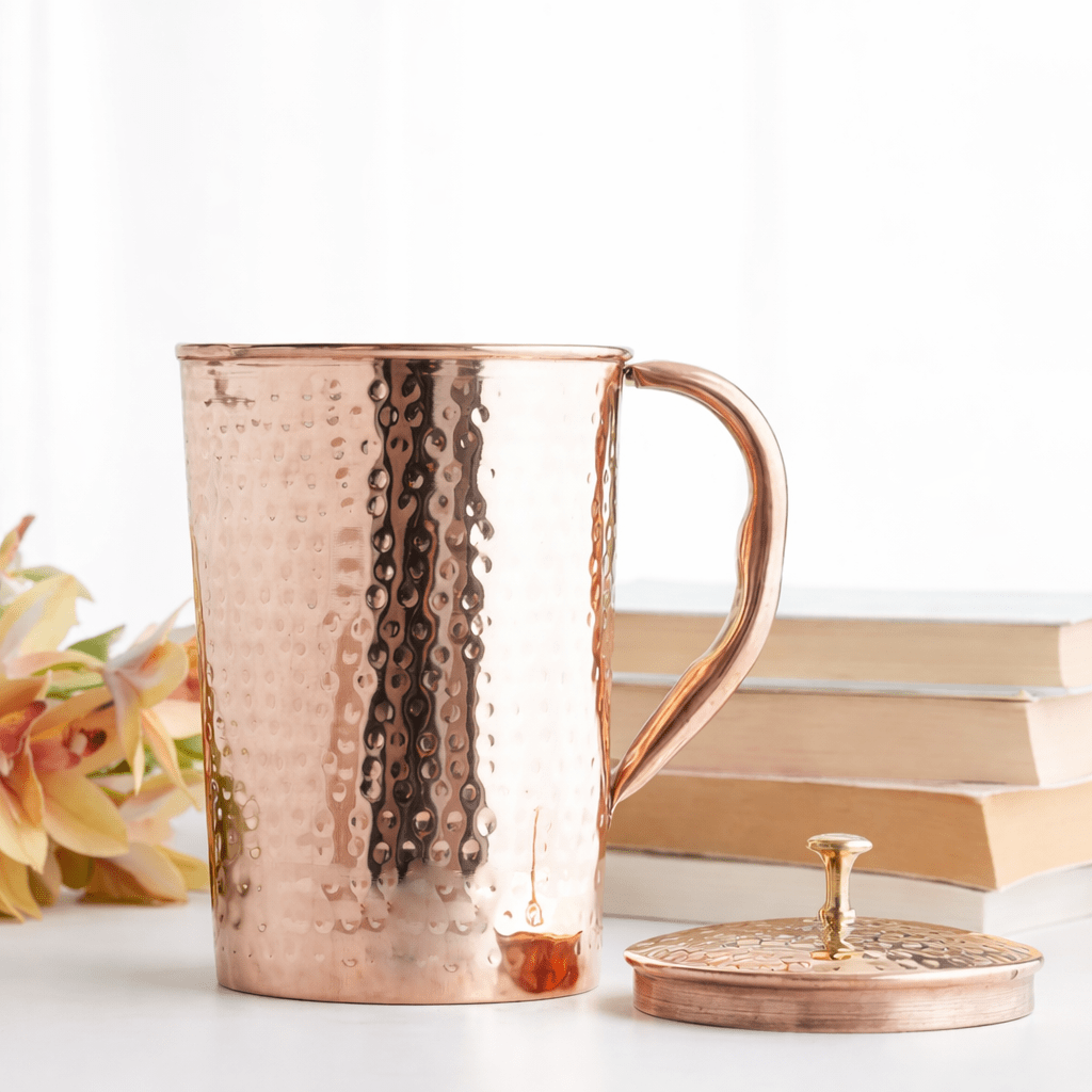 Hand-Hammered Copper Water Jug – 1.2L | CopperPureShip - Copperpureship