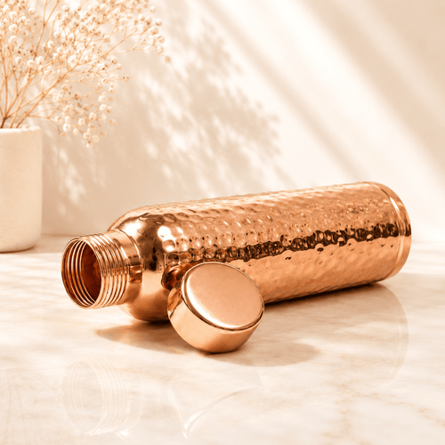 Hand-Hammered Pure Copper Bottle (1L, Pack of 1) | CopperPureShip - Copperpureship