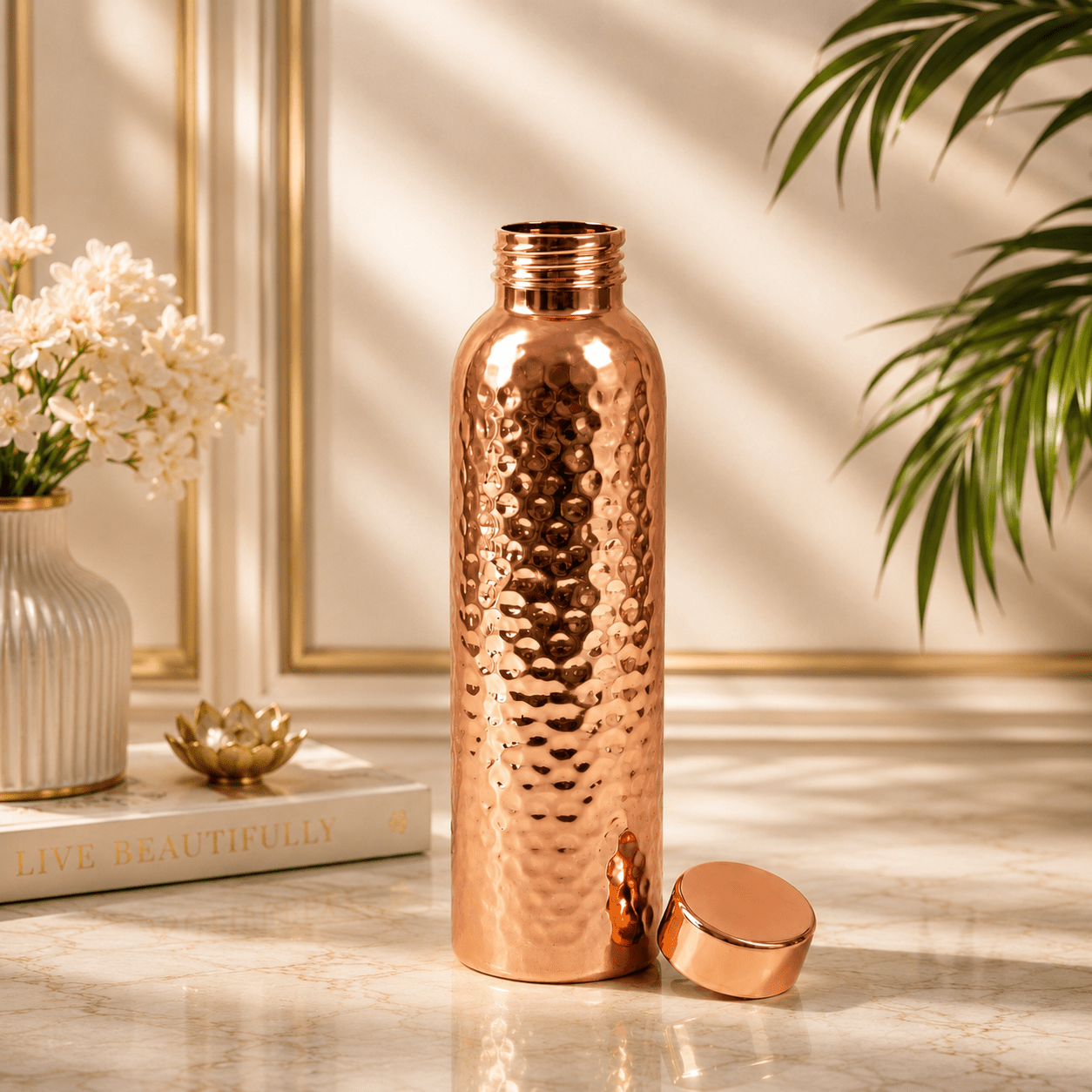 Hand-Hammered Pure Copper Bottle (1L, Pack of 1) | CopperPureShip - Copperpureship