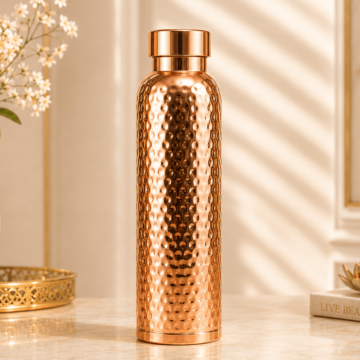 Hand-Hammered Pure Copper Bottle (1L, Pack of 1) | CopperPureShip - Copperpureship