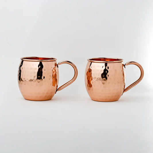 Pure Copper Moscow Mule Mugs (Set of 2) +2 Copper Straws | Hammered Finish | Purely Copper