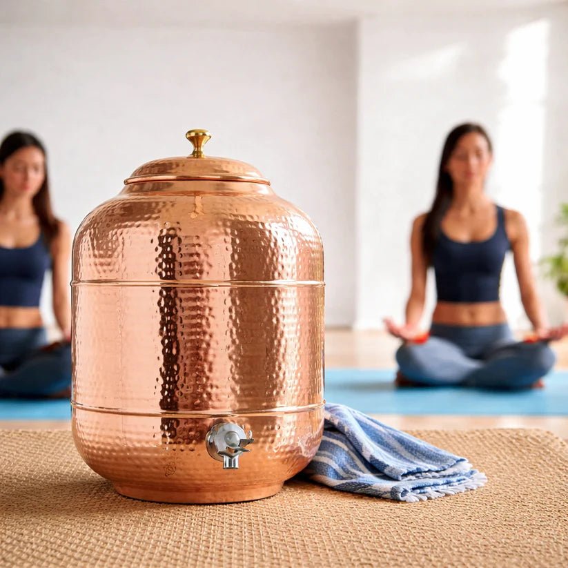 Premium Hand-Hammered 5 Liter 99.99% Pure Copper Water Dispenser with 4 Glasses – Luxury Drinking Set | CopperPureShip - Copperpureship