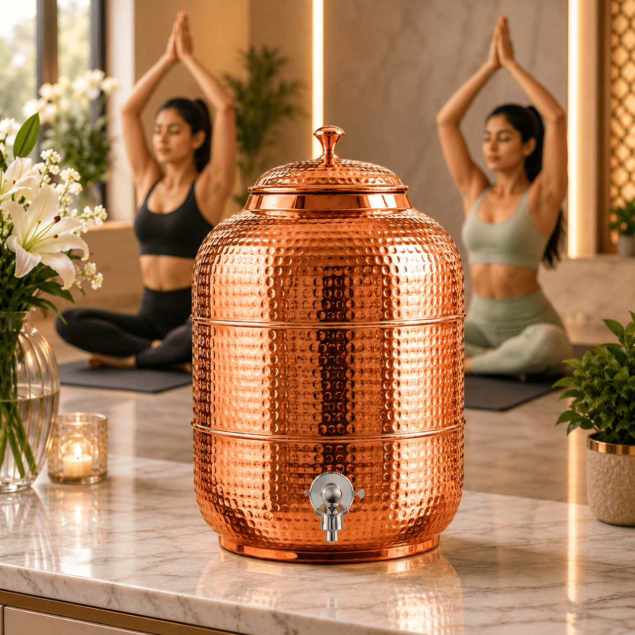 Premium Hand-Hammered 5 Liter 99.99% Pure Copper Water Dispenser with 4 Glasses – Luxury Drinking Set | CopperPureShip - Copperpureship