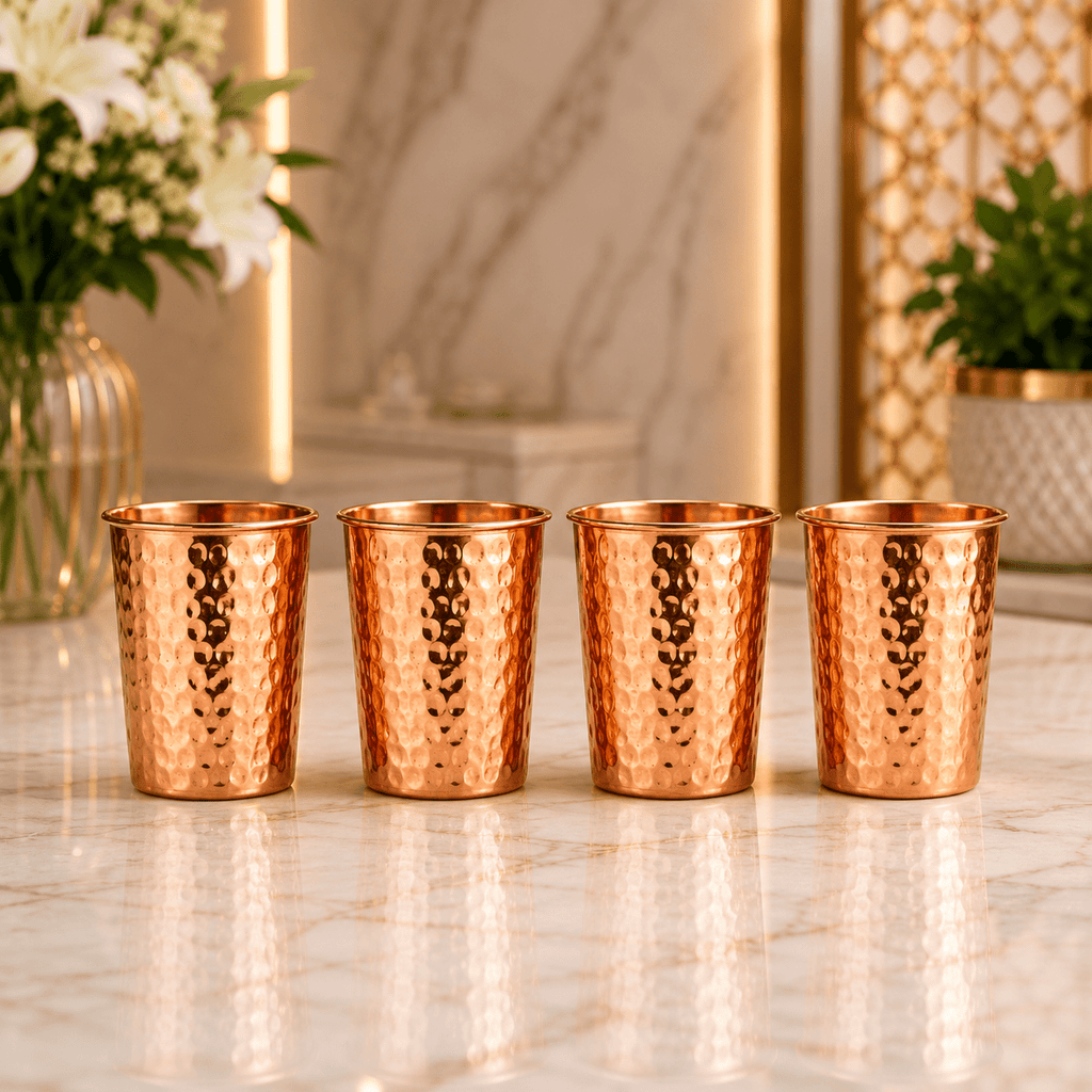 Premium Hand-Hammered 5 Liter 99.99% Pure Copper Water Dispenser with 4 Glasses – Luxury Drinking Set | CopperPureShip - Copperpureship