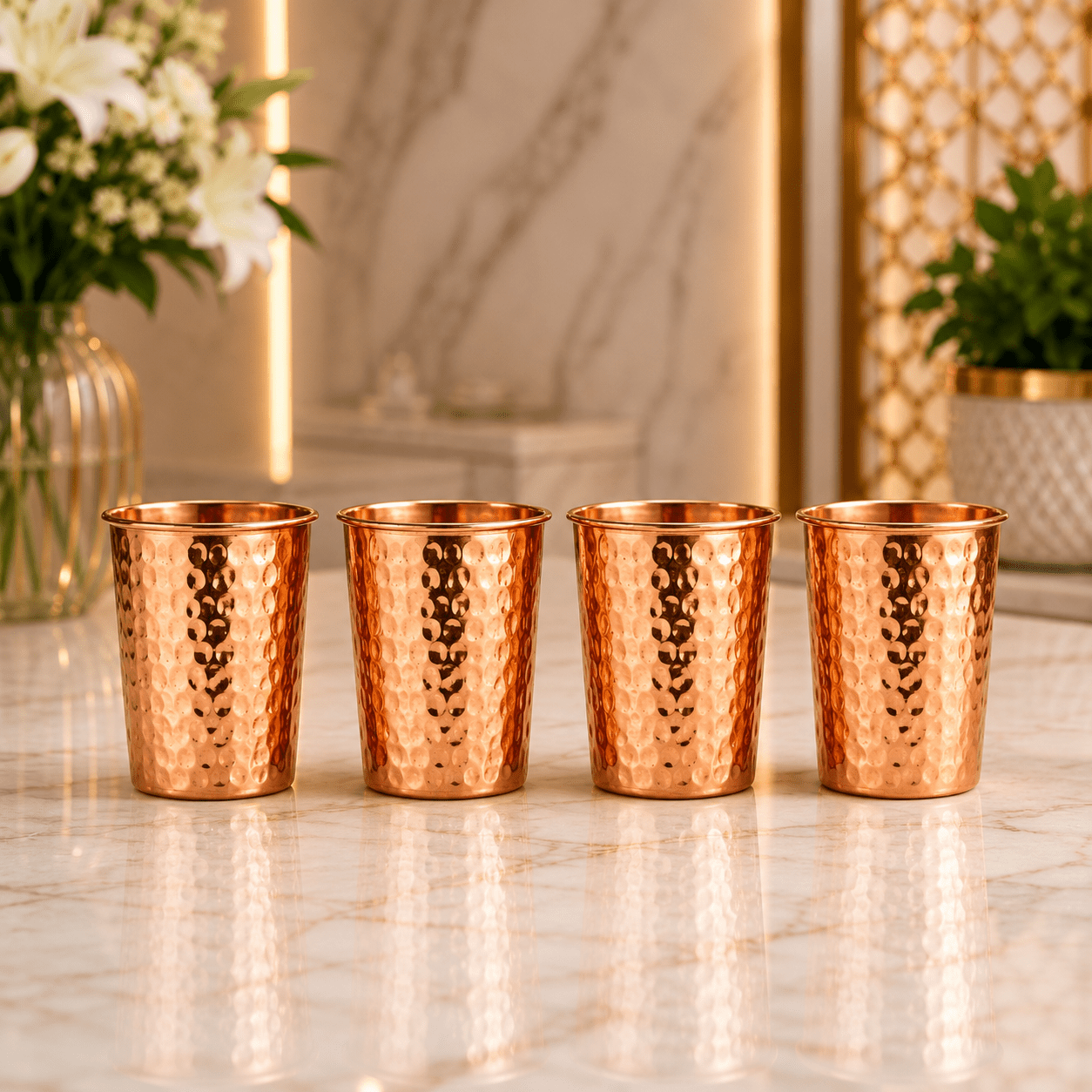 Premium Hand-Hammered 5 Liter 99.99% Pure Copper Water Dispenser with 4 Glasses – Luxury Drinking Set | CopperPureShip - Copperpureship