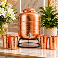 Premium Hand-Hammered 5 Liter 99.99% Pure Copper Water Dispenser with 4 Glasses – Luxury Drinking Set | CopperPureShip - Copperpureship