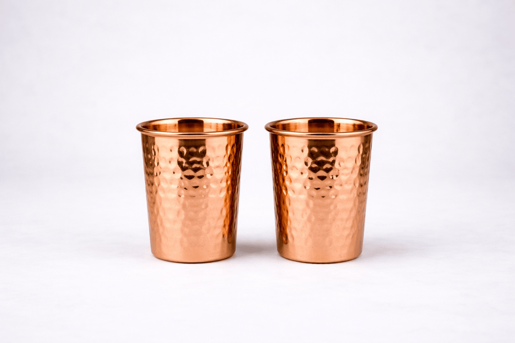 Premium Hand-Hammered Pure Copper Gift Set (2 Bottles & 2 Glasses) | CopperPureShip - Copperpureship
