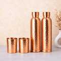Premium Hand-Hammered Pure Copper Gift Set (2 Bottles & 2 Glasses) | CopperPureShip - Copperpureship