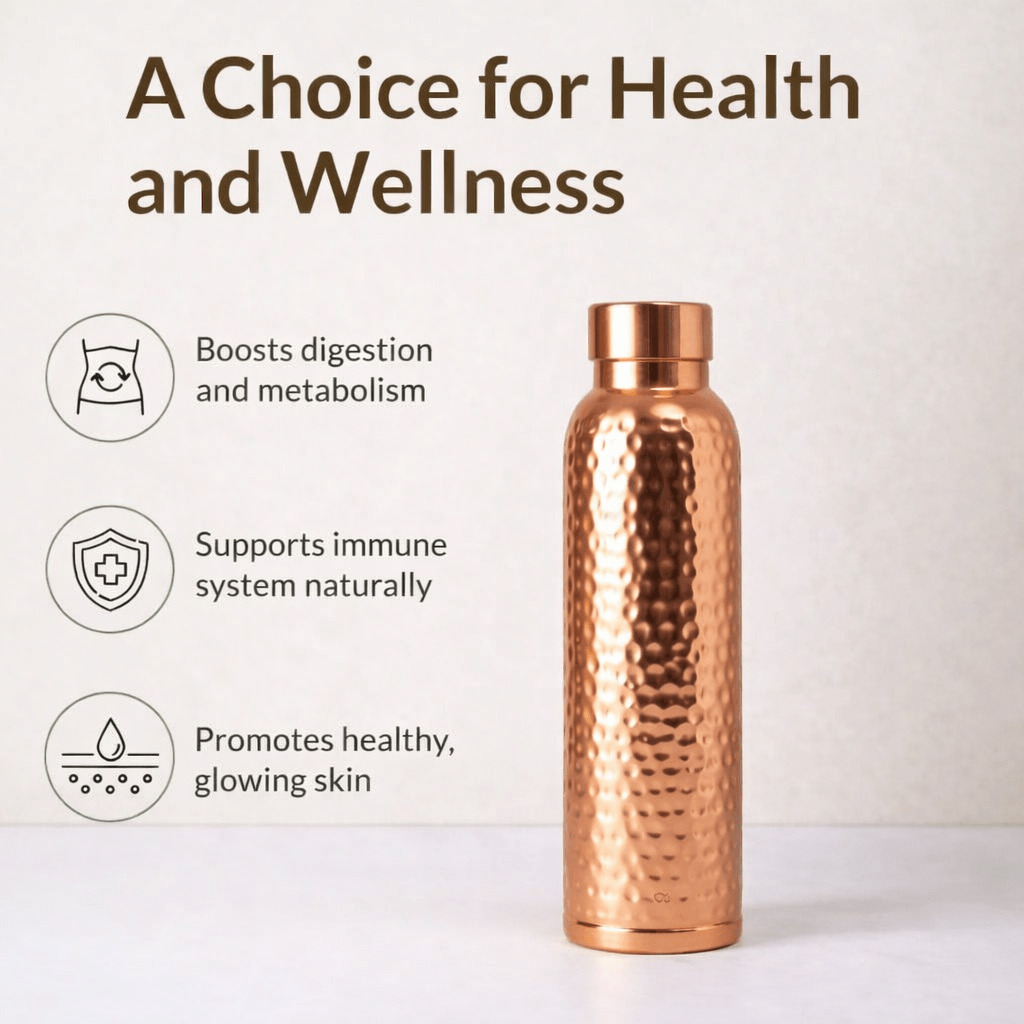 Premium Hand-Hammered Pure Copper Gift Set (2 Bottles & 2 Glasses) | CopperPureShip - Copperpureship