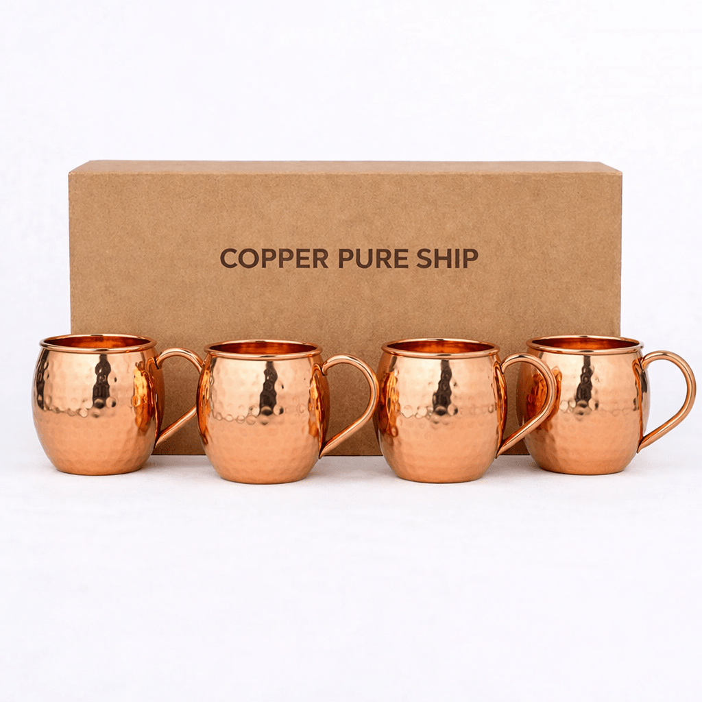 Premium Handcrafted 99.99% Pure Copper Moscow Mule Mug Set – Set of 4 | CopperPureShip - Copperpureship