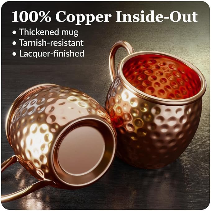 Premium Handcrafted 99.99% Pure Copper Moscow Mule Mug Set – Set of 4 | CopperPureShip - Copperpureship